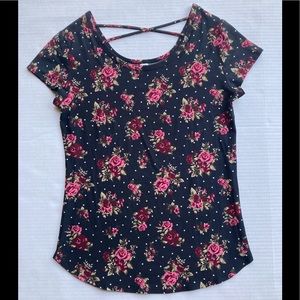 Floral knit top t-shirt with white polkadots and Kris Kross back straps.